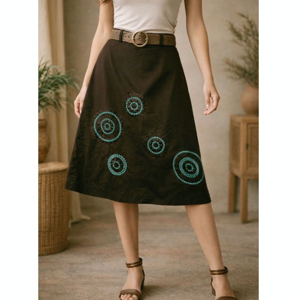 Boden A-line Sequin Skirt Women's Size 10L Brown Cotton Preppy Casual Office